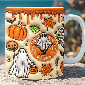 3D Orange Spooky Vibes Mug, Puff Ghost Mug, Halloween 3D Inflated Mug T1272