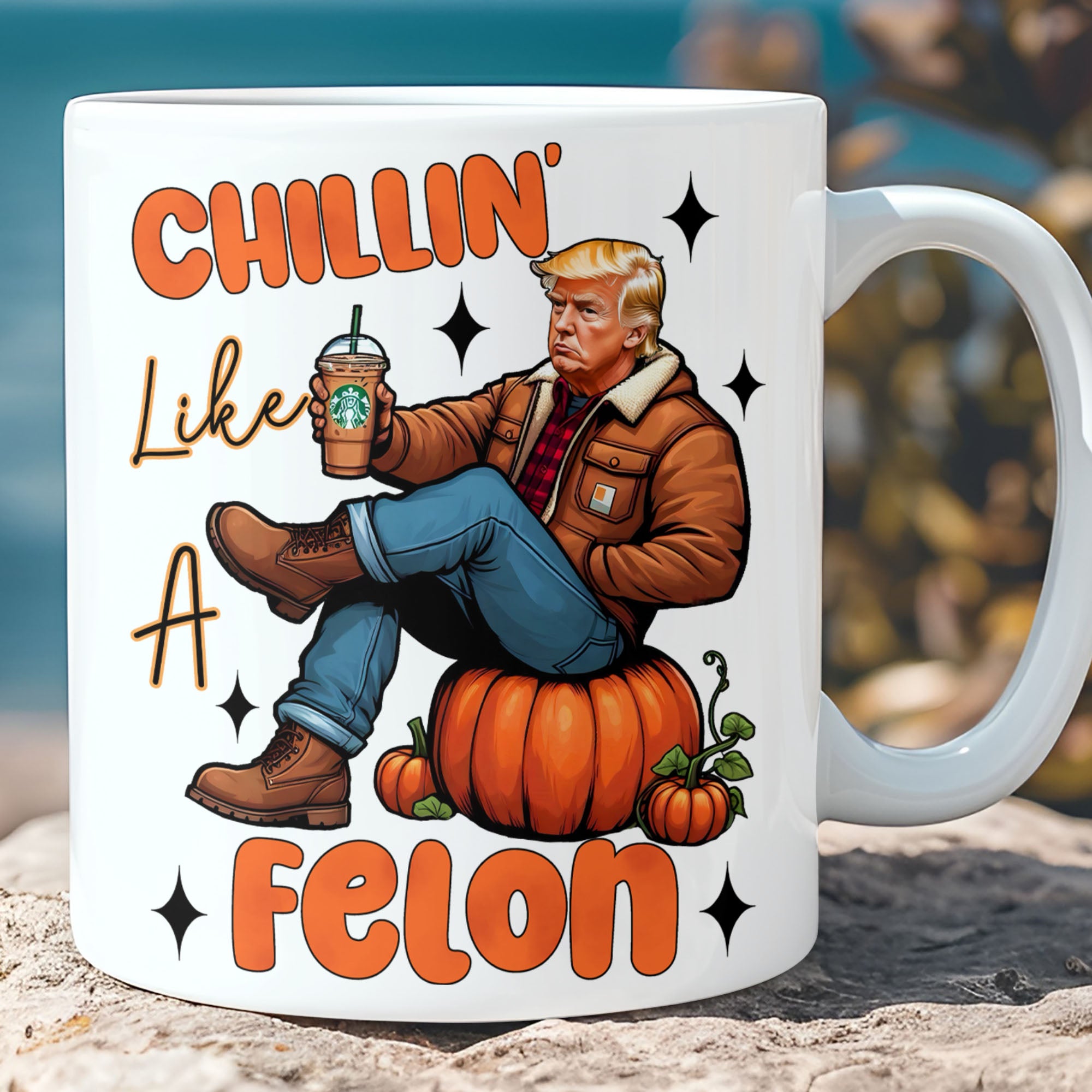 Chillin Like A Felon Mug, Fall Pumpkin Mug, Trump Halloween 2024 Mug, Republican Halloween Mug T1275 - GOP