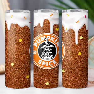 Pumpkin Spice Tumbler, Gold Glitter Tumbler, Halloween Skinny Tumbler T1276