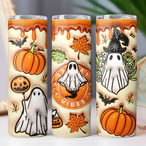 3D Orange Spooky Vibes Tumbler, Puff Halloween Ghost Skinny Tumbler, Halloween 3D Inflated Tumbler T1277