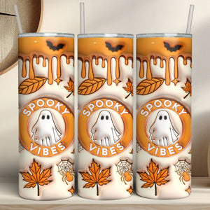 Spooky Vibes Tumbler, Cute Ghost Skinny Tumbler, Halloween 3D Inflated Tumbler T1278