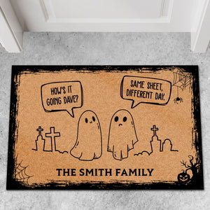 Ghosts Same Sheet Different Day Doormat, Halloween Welcome Mat, Spooky Ghost Mat, Funny Halloween Doormat T1288