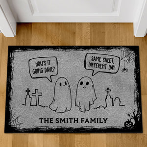 Ghosts Same Sheet Different Day Doormat, Halloween Welcome Mat, Spooky Ghost Mat, Funny Halloween Doormat T1288