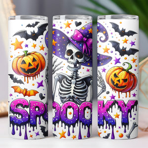 Spooky Skeleton Tumbler, Spooky Halloween Tumbler, Halloween Skinny Tumbler T1299