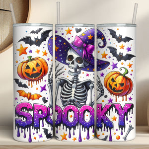 Spooky Skeleton Tumbler, Spooky Halloween Tumbler, Halloween Skinny Tumbler T1299