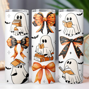 Ghost Book And Bowtie Tumbler, Cute Halloween Tumbler, Halloween Skinny Tumbler T1300