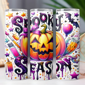 Spooky Season Tumbler, Spooky Pumpkin Tumbler, Halloween Skinny Tumbler T1301