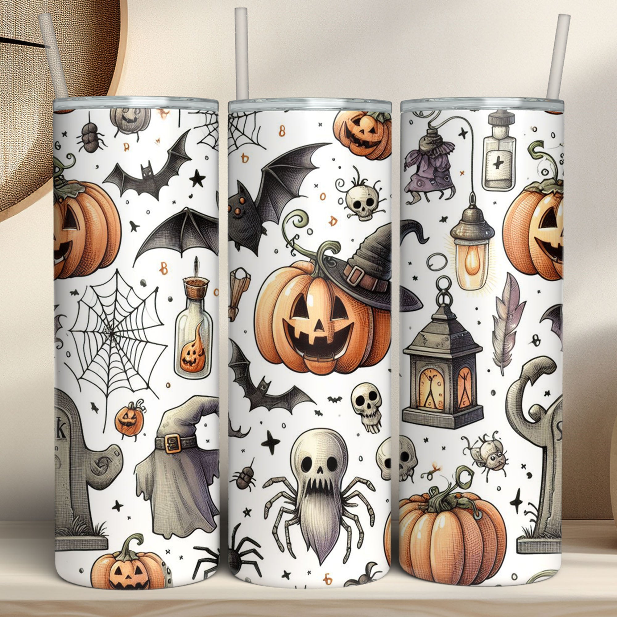 Spooky Halloween Tumbler, Halloween Fall Tumbler, Halloween Skinny Tumbler T1302