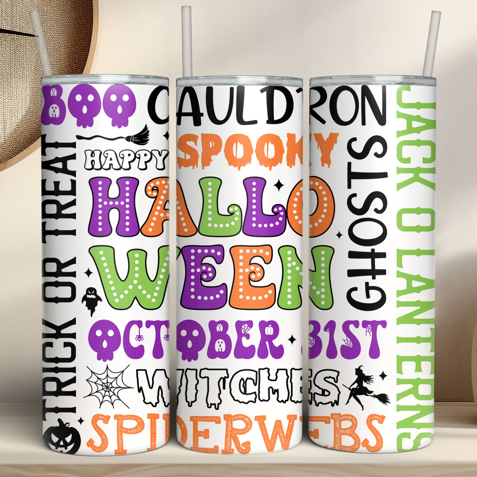 Happy Halloween Tumbler, Spooky Halloween Tumbler, Halloween Skinny Tumbler T1304