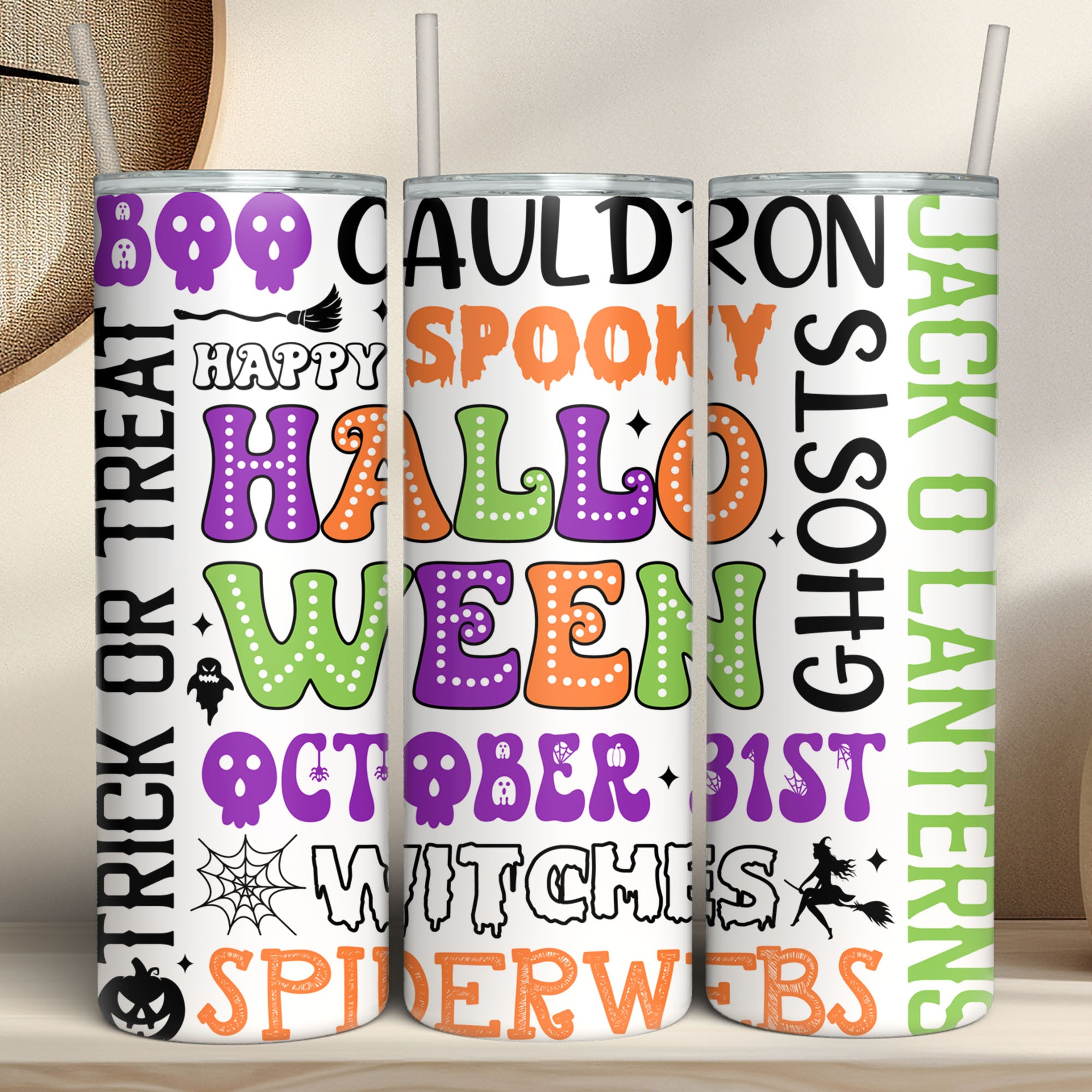 Happy Halloween Tumbler, Spooky Halloween Tumbler, Halloween Skinny Tumbler T1304