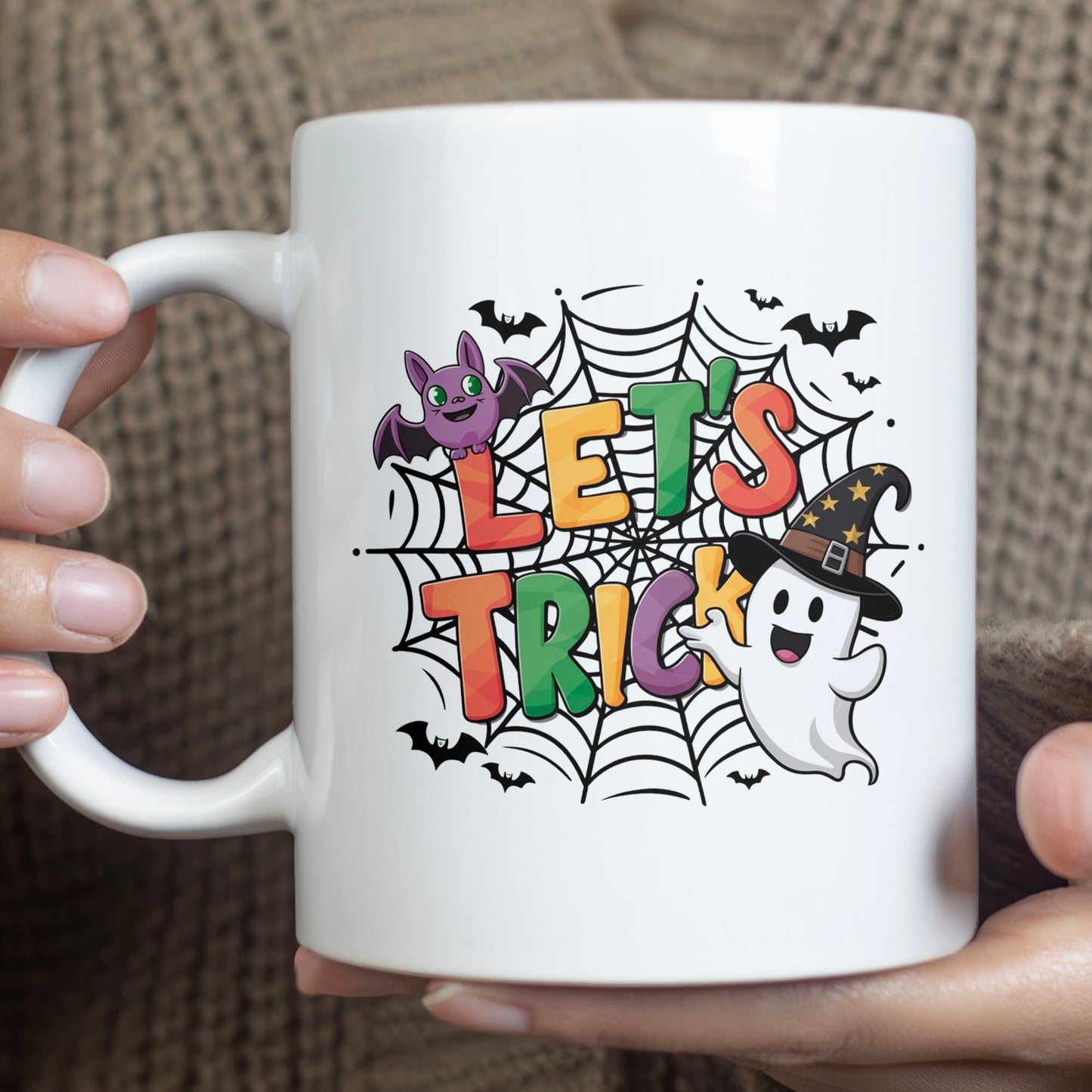 Let's Trick Mug, Cute Halloween Mug, Cute Ghost Mug, Halloween Mug T1317