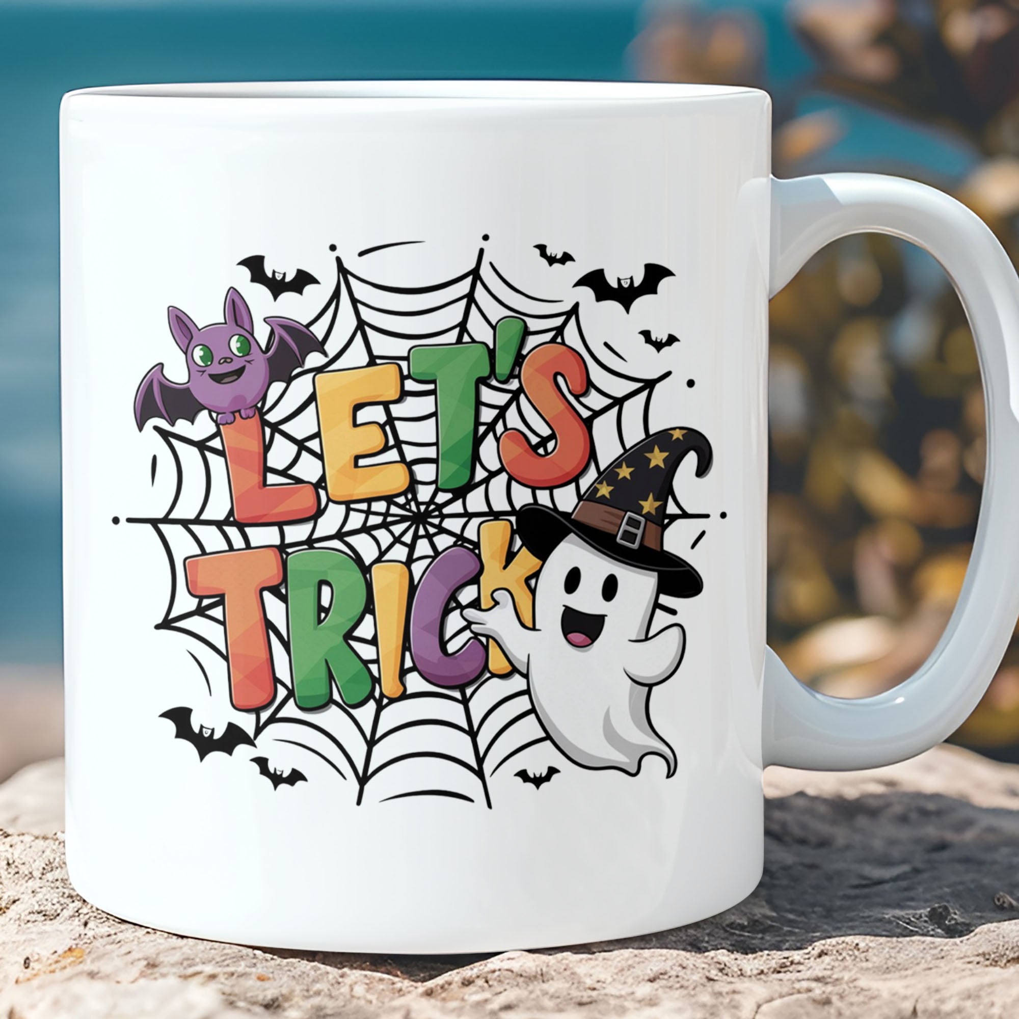 Let's Trick Mug, Cute Halloween Mug, Cute Ghost Mug, Halloween Mug T1317