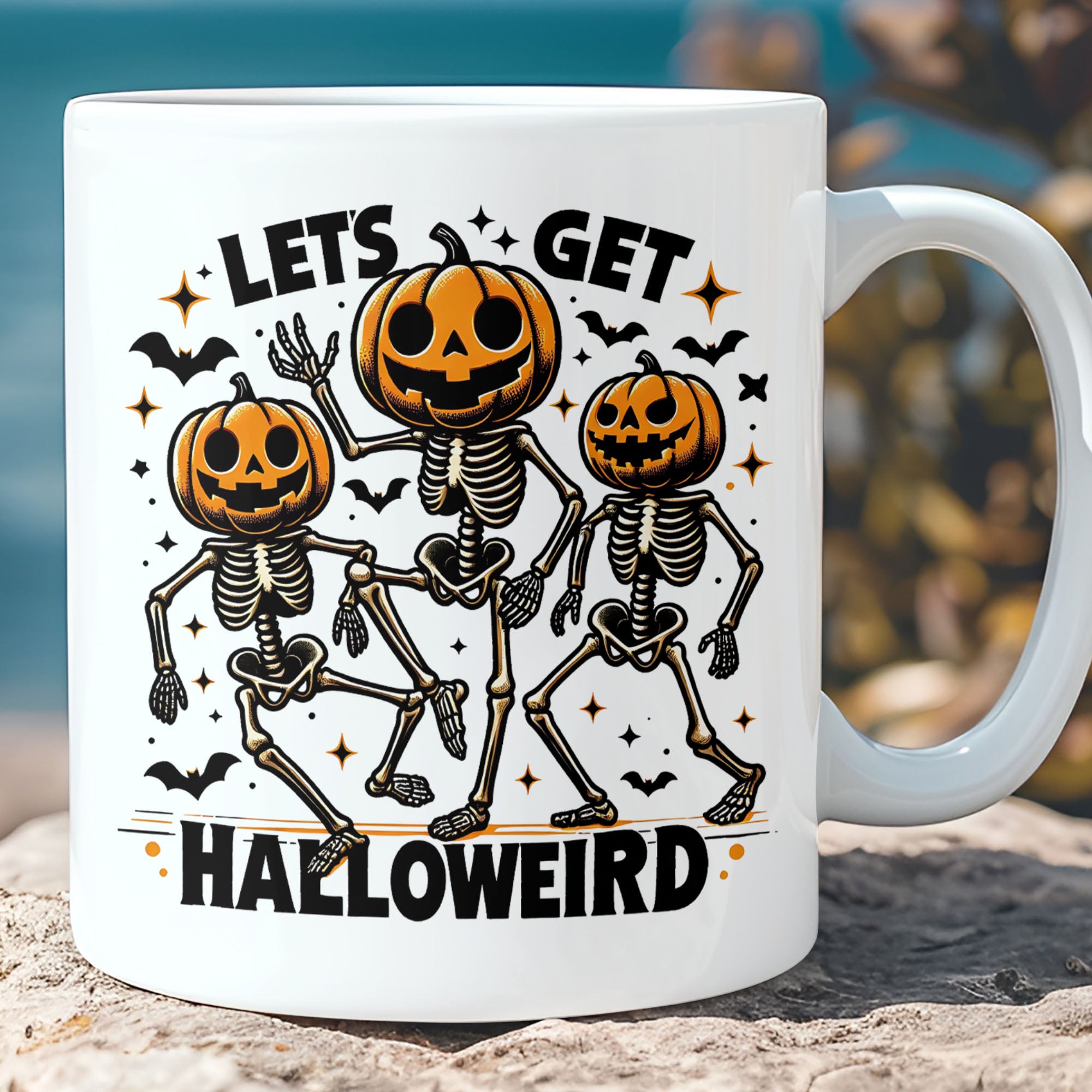 Let's Get Halloweird Mug, Fall Halloween Season Mug, Spooky Skeleton Mug, Halloween Mug T1319