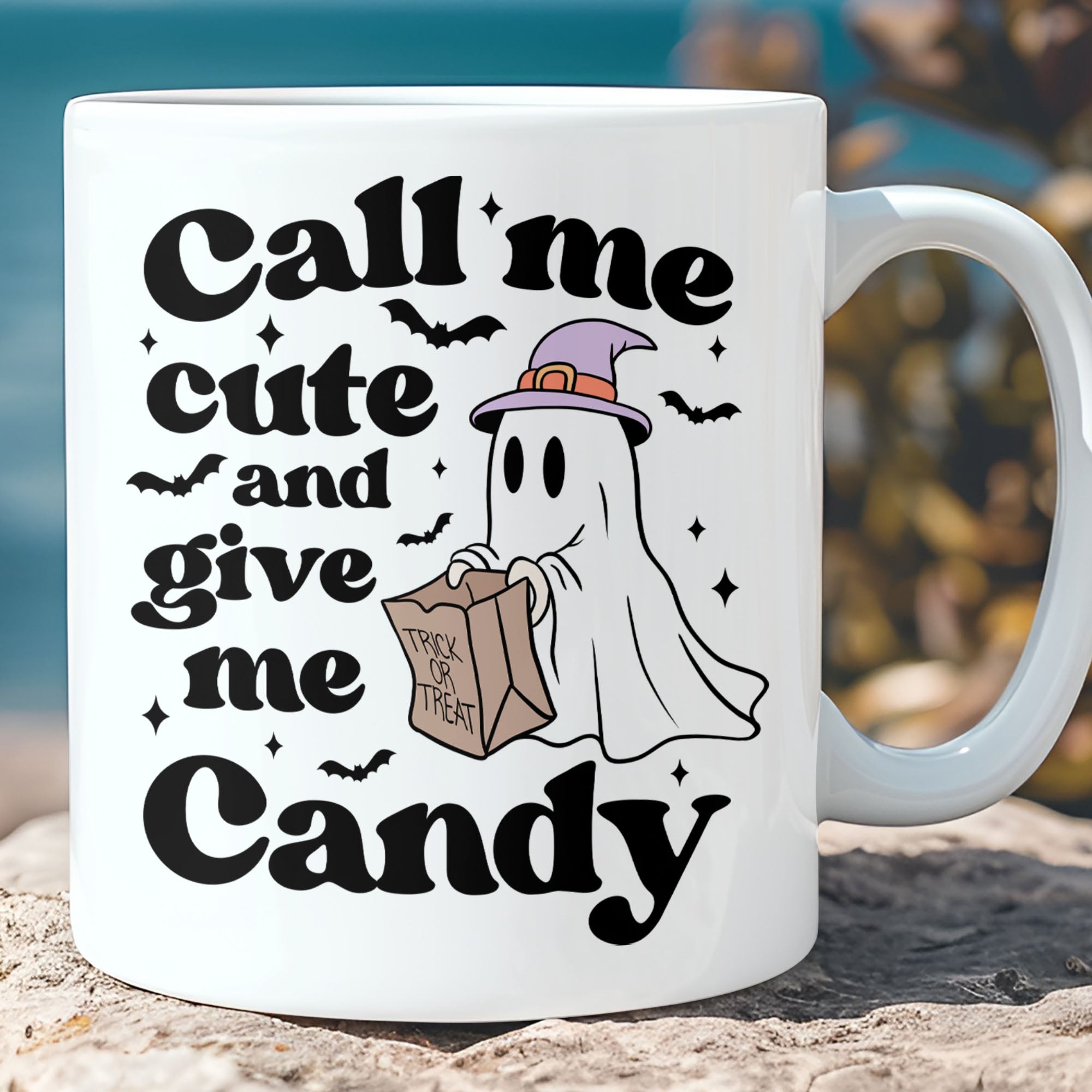 Call Me Cute And Give Me Candy Mug, Funny Halloween Mug, Cute Ghost Mug, Halloween Mug T1321