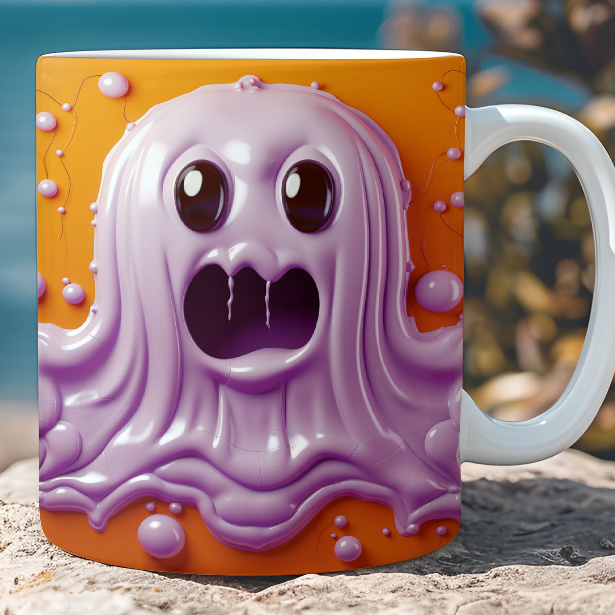 3D Purple Halloween Ghosts Mug, Spooky Ghost Mug, Halloween 3D Inflated Mug T1325