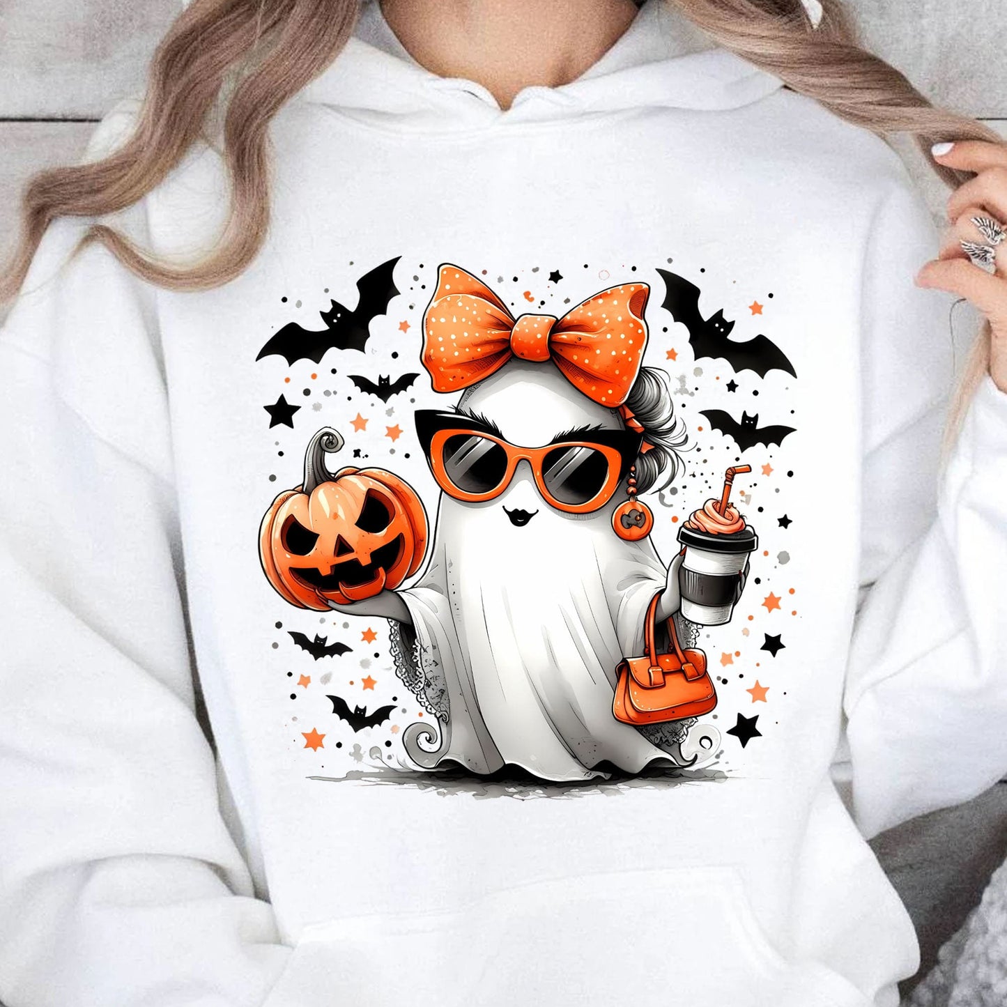 Stylish Fashion Ghost Girl, Cute Ghost Shirt, Halloween Shirt, Cute Halloween Sweatshirt T1347