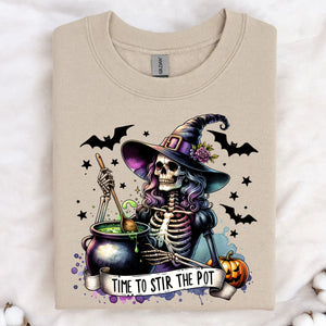 Time To Stir The Pot Shirt, Witches Skeleton Shirt, Spooky Halloween Shirt, Halloween Sweatshirt T1348