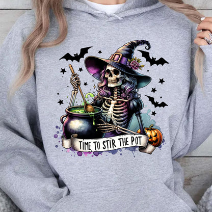 Time To Stir The Pot Shirt, Witches Skeleton Shirt, Spooky Halloween Shirt, Halloween Sweatshirt T1348