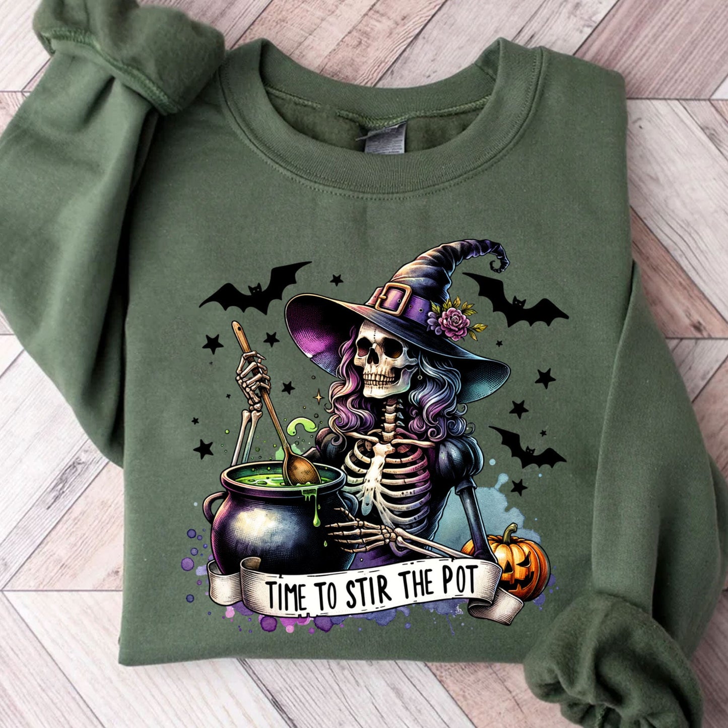 Time To Stir The Pot Shirt, Witches Skeleton Shirt, Spooky Halloween Shirt, Halloween Sweatshirt T1348