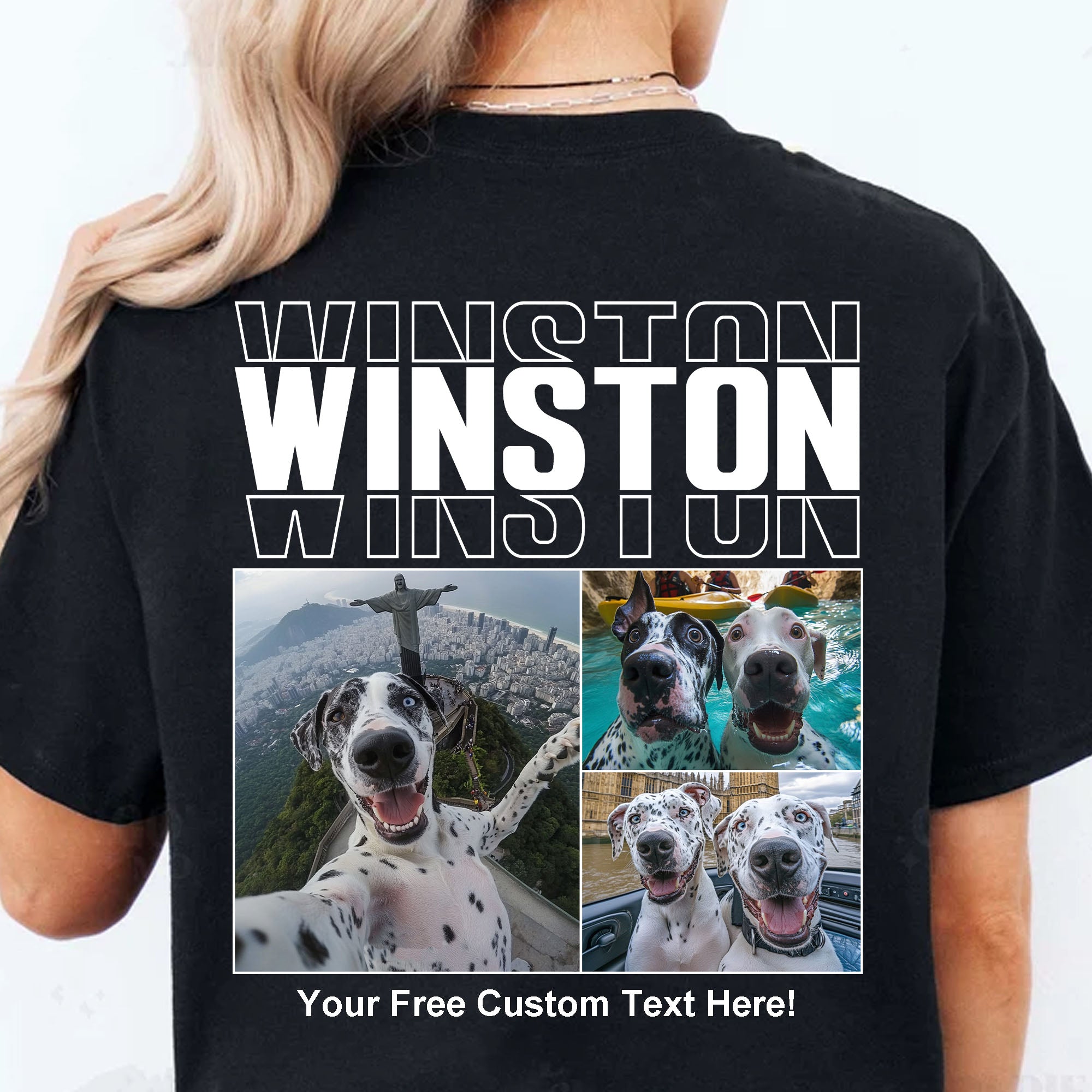 Live Preview Custom Collage Pets Photo, Personalized Upload Dog Cat Pet Photo Backside Shirt Dark C1352