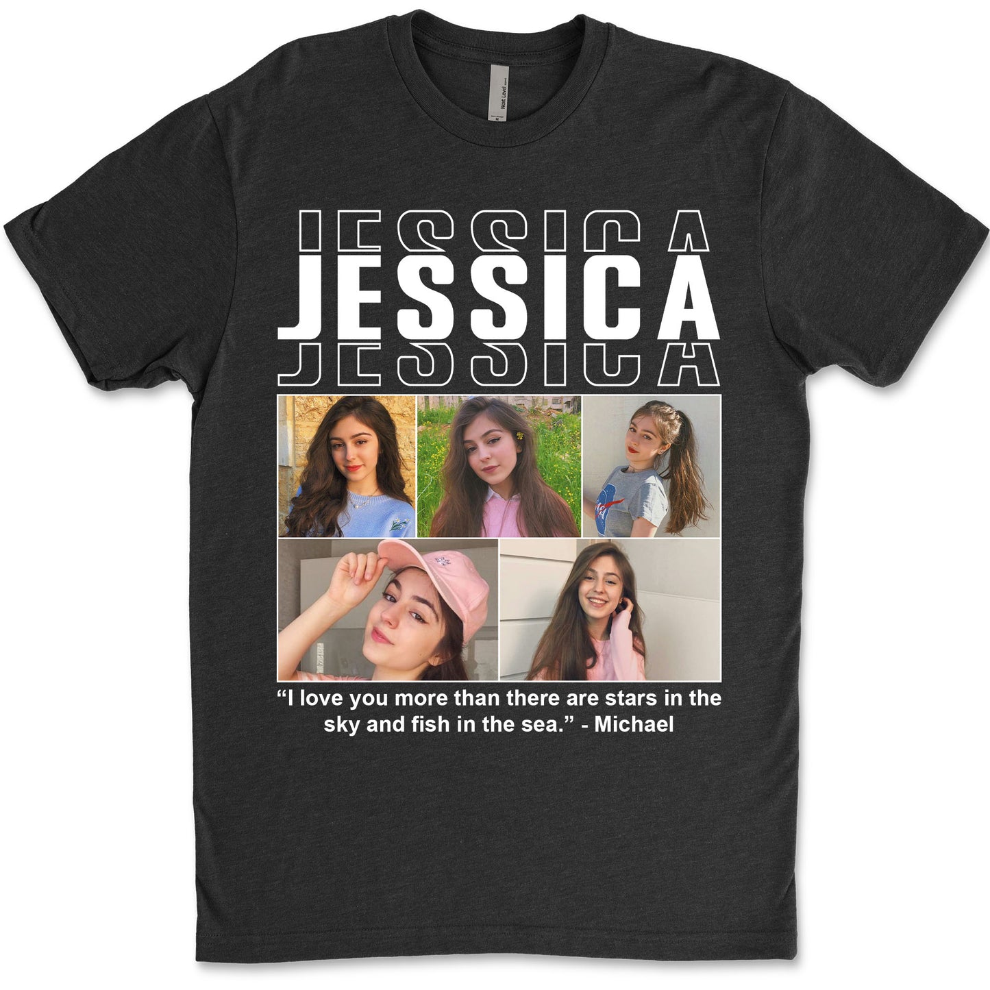 Live Preview Custom Your Own Collage Photo Idea, Personalized Christmas Family Photo, Valentine's Day Gifts for Couples Shirt Dark C1352