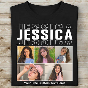 Live Preview Custom Your Own Collage Photo Idea, Personalized Christmas Family Photo, Valentine's Day Gifts for Couples Shirt Dark C1352