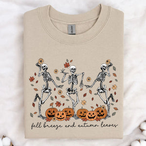 Fall Breeze And Autumn Leaves Shirt, Halloween Skeleton Shirt, Funny Halloween Shirt, Halloween Sweatshirt T1357