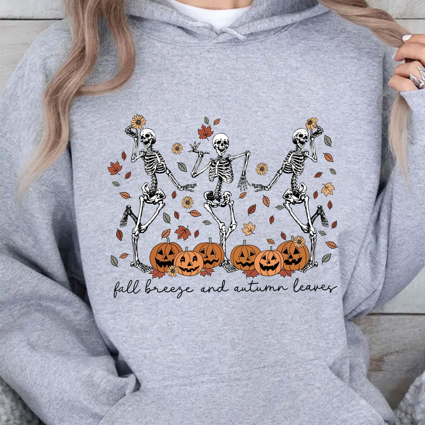 Fall Breeze And Autumn Leaves Shirt, Halloween Skeleton Shirt, Funny Halloween Shirt, Halloween Sweatshirt T1357