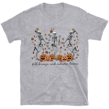 Fall Breeze And Autumn Leaves Shirt, Halloween Skeleton Shirt, Funny Halloween Shirt, Halloween Sweatshirt T1357