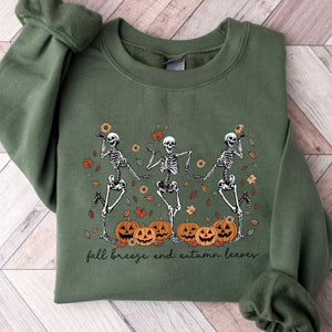 Fall Breeze And Autumn Leaves Shirt, Halloween Skeleton Shirt, Funny Halloween Shirt, Halloween Sweatshirt T1357