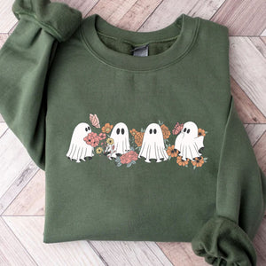 Retro Floral Ghosts Shirt, Cute Halloween Shirt, Halloween Sweatshirt T1358