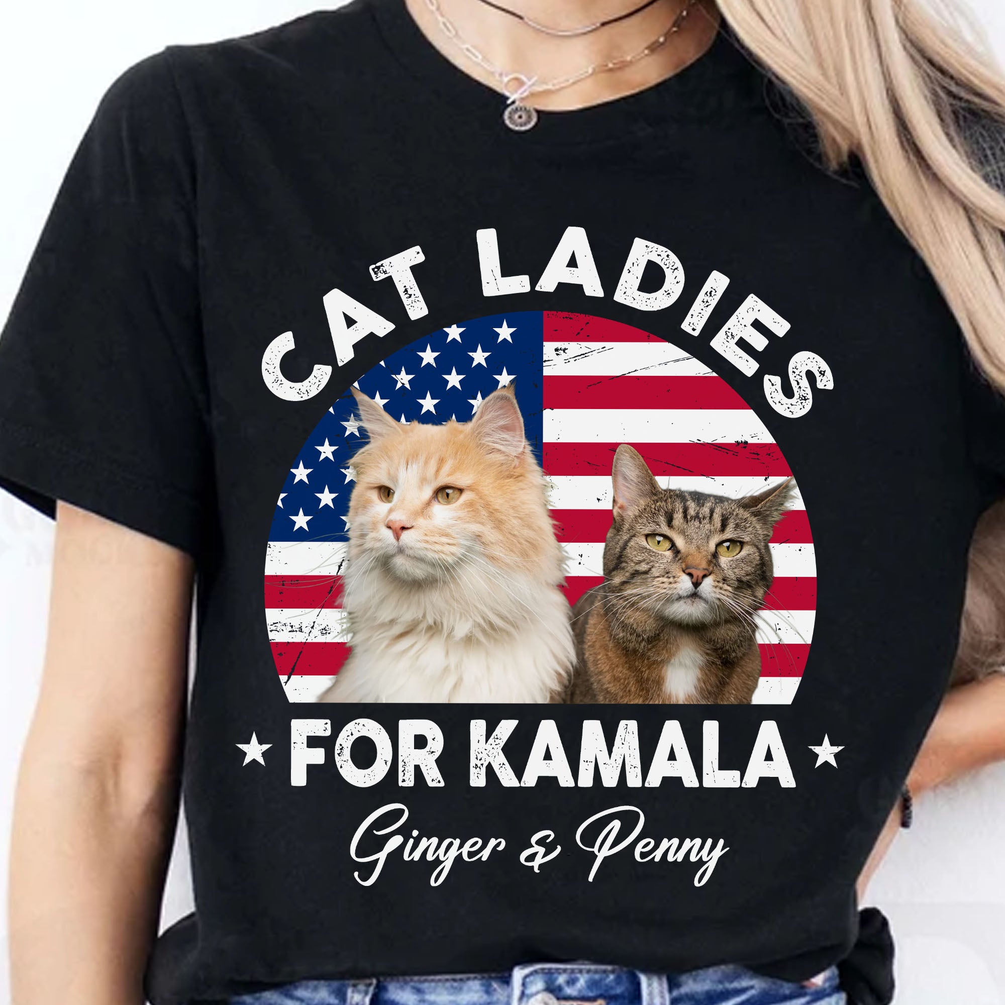 Custom Photo Cat Ladies for Kamala Shirt, Kamala Harris Shirt, Election Shirt, Personalized Cat Mom Shirt Dark C1366 - KH2