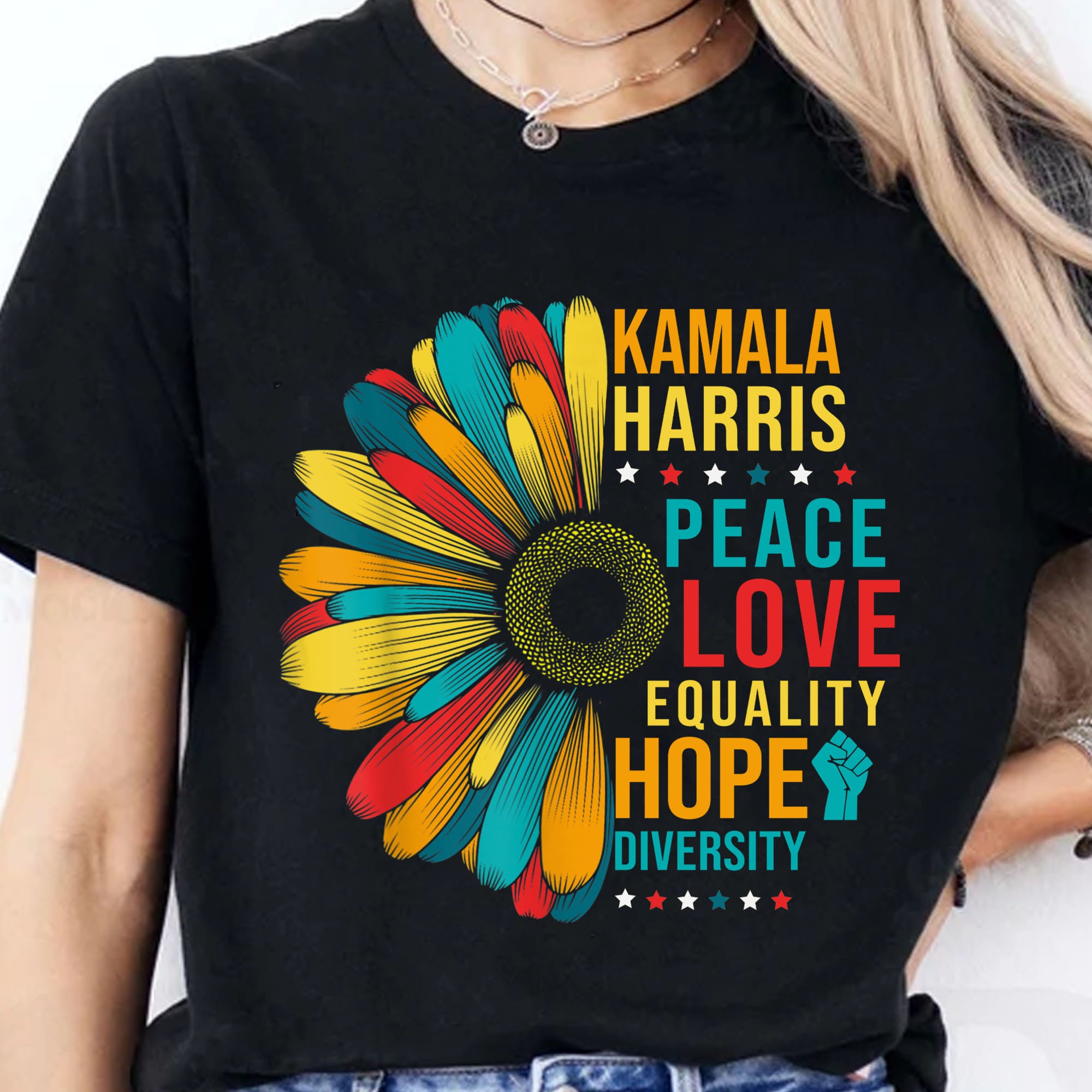 Kamala Harris Peace Love Equality Hope Diversity, Womens Power, Madam President, Kamala Harris 2024 Shirt, Democrat Shirt Dark T1370 - KH2