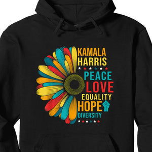 Kamala Harris Peace Love Equality Hope Diversity, Womens Power, Madam President, Kamala Harris 2024 Shirt, Democrat Shirt Dark T1370 - KH2