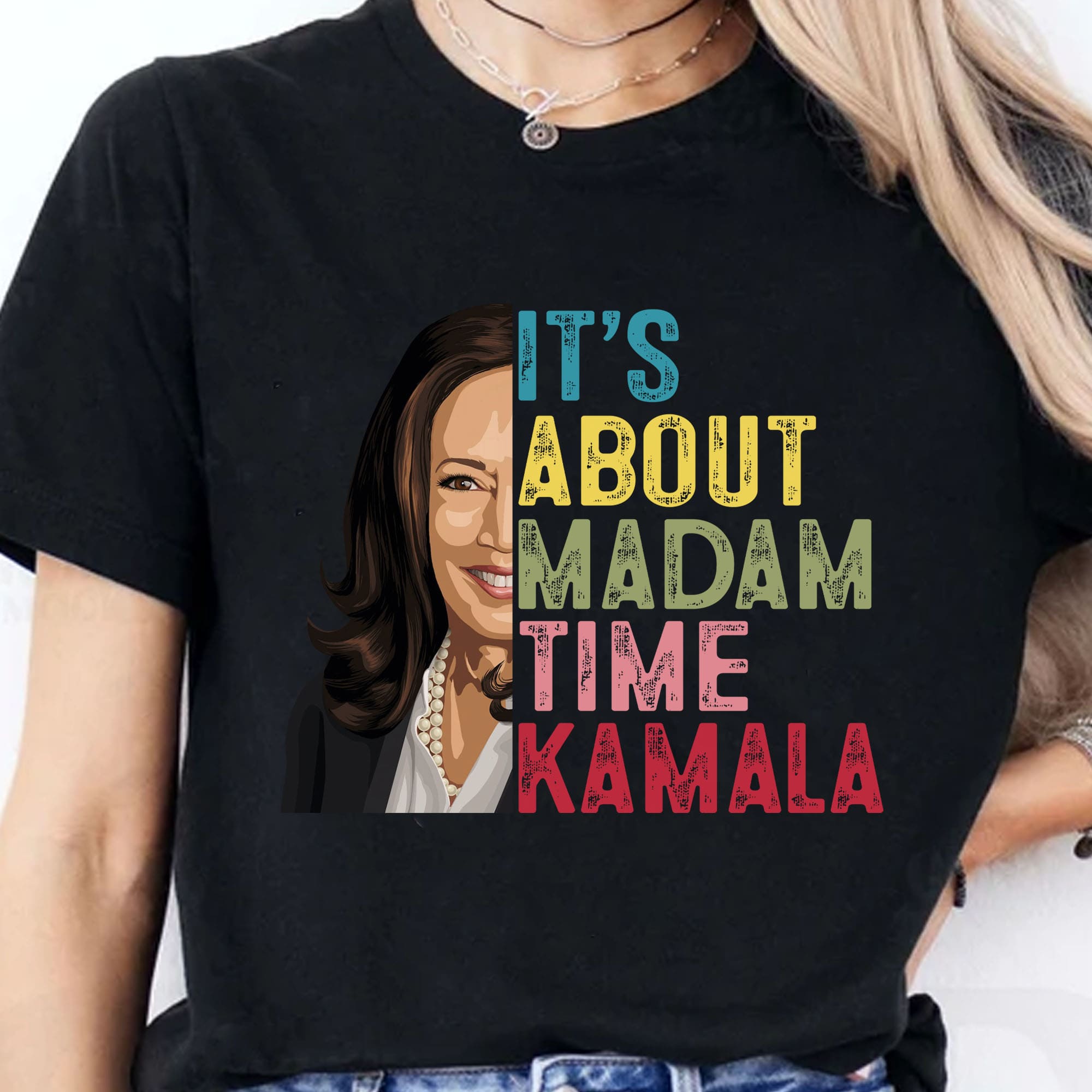 Kamala Harris President 2024 Shirt, It's About Madam Time Kamala Shirt, Vintage Democrats Kamala Shirt, Kamala Harris 2024 Shirt, Democrat Shirt Dark T1372 - KH2