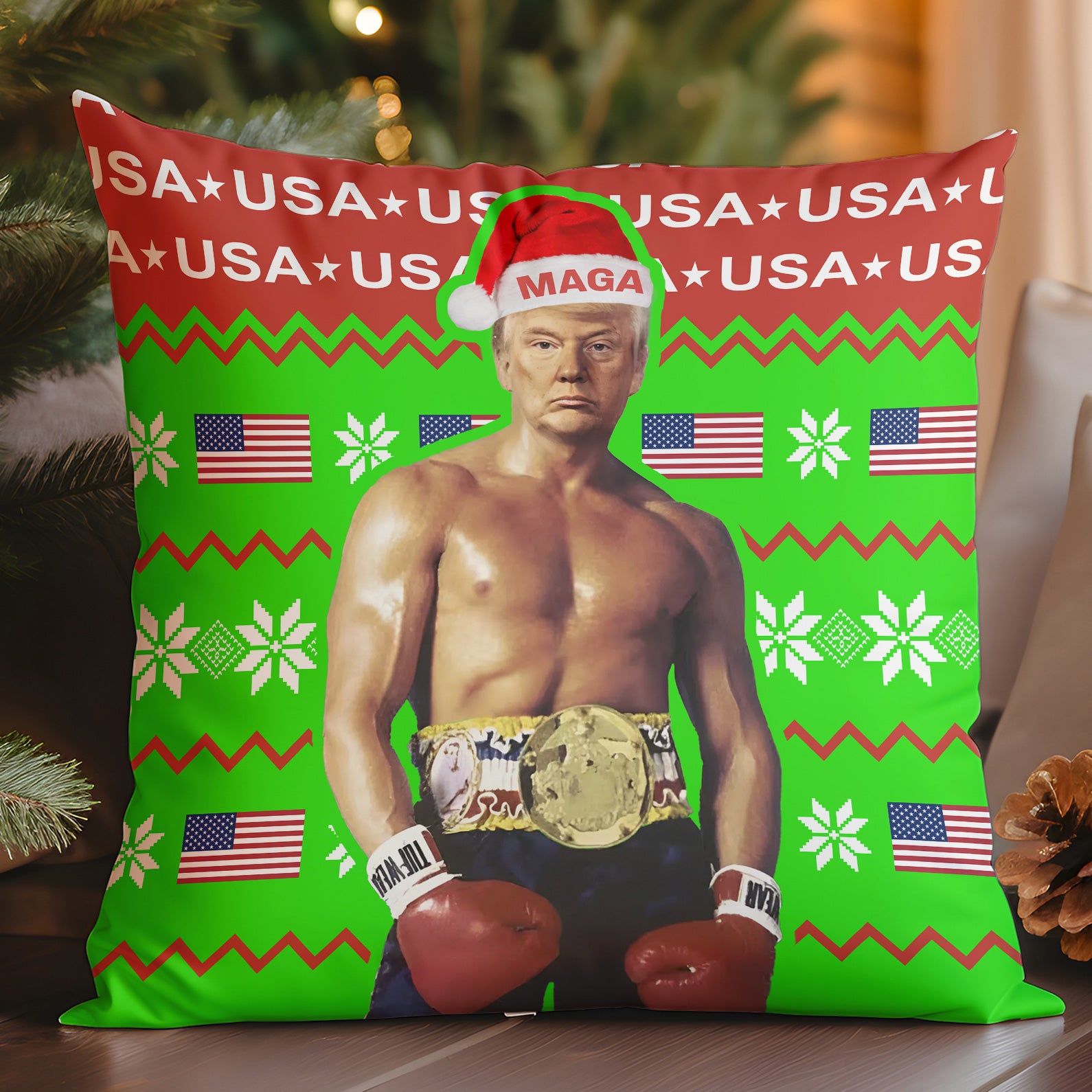 Trump American Boxing Champion Boxer, Funny Trump Pillow, Trump 2024 Christmas Pillow 681378 - GOP