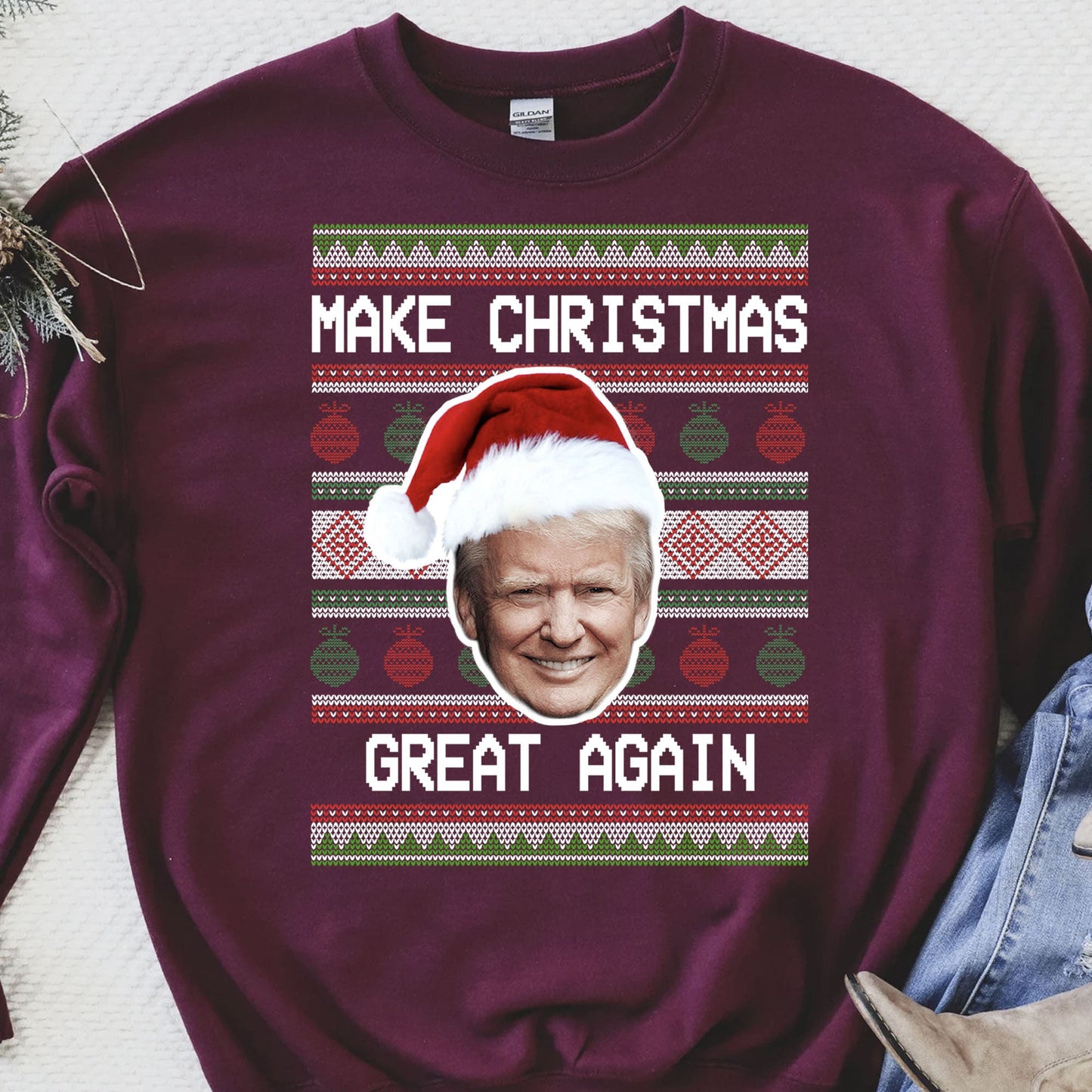 Make Christmas Great Again Ugly Sweater, Republican Shirt, Trump 2024 Sweatshirt, Trump Supporters Christmas Sweatshirt T1381 - GOP