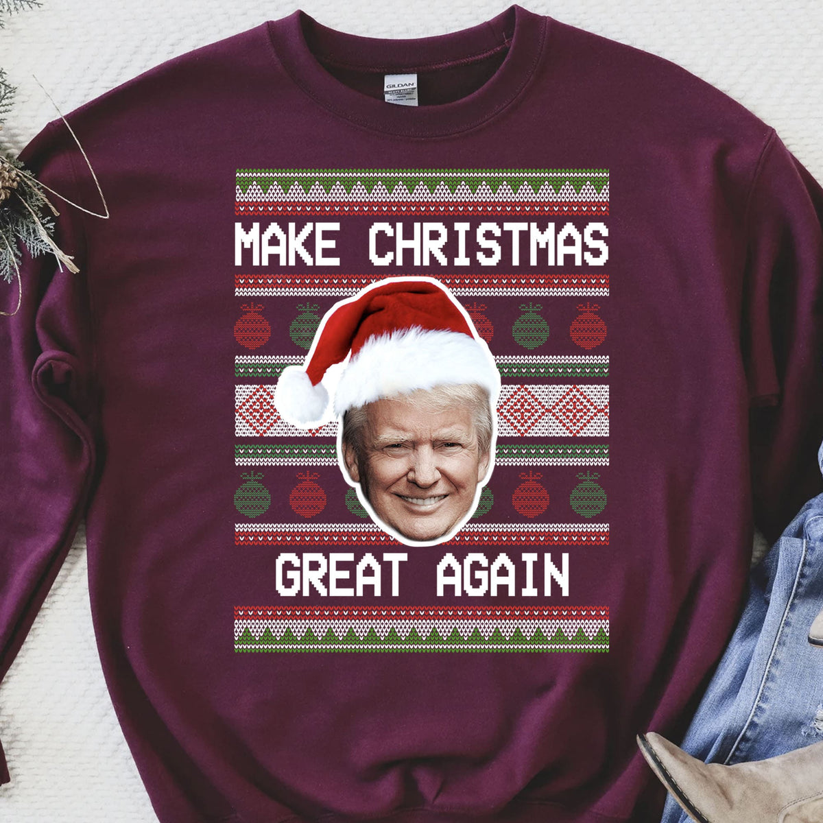 Make Christmas Great Again Ugly Sweater, Republican Shirt, Trump 2024 Sweatshirt, Trump Supporters Christmas Sweatshirt T1381 - GOP