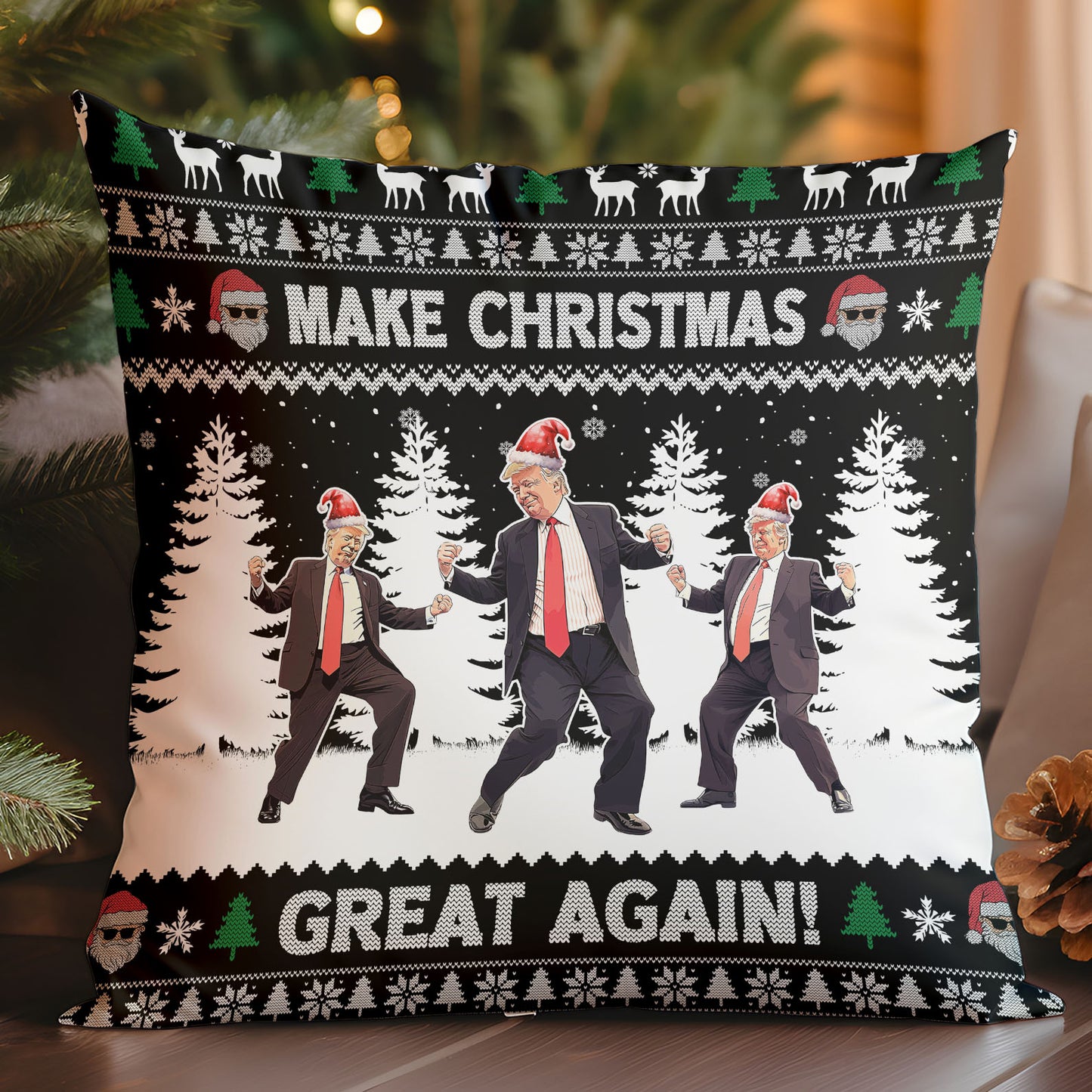 Merry Christmas Ya Filthy Democrats, Funny Trump Dancing Pillow, Trump 2024 Christmas Pillow M1383 - GOP