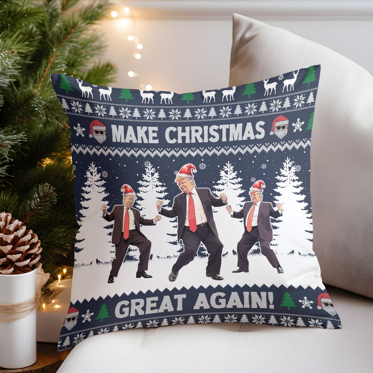 Merry Christmas Ya Filthy Democrats, Funny Trump Dancing Pillow, Trump 2024 Christmas Pillow M1383 - GOP