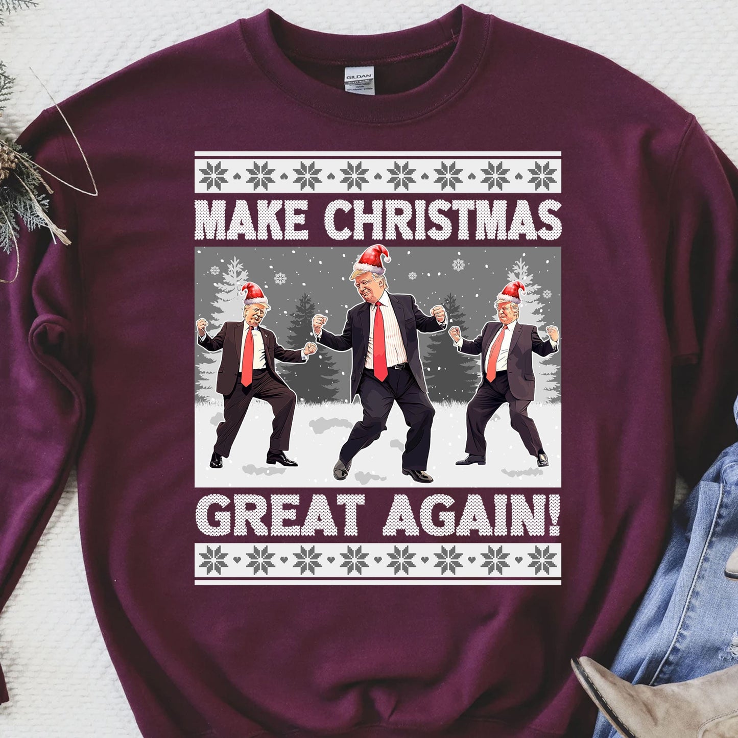 Make Christmas Great Again, Funny Trump Dancing Ugly Sweater, Trump 2024 Sweatshirt, Trump Supporters Christmas Sweatshirt T1383 - GOP