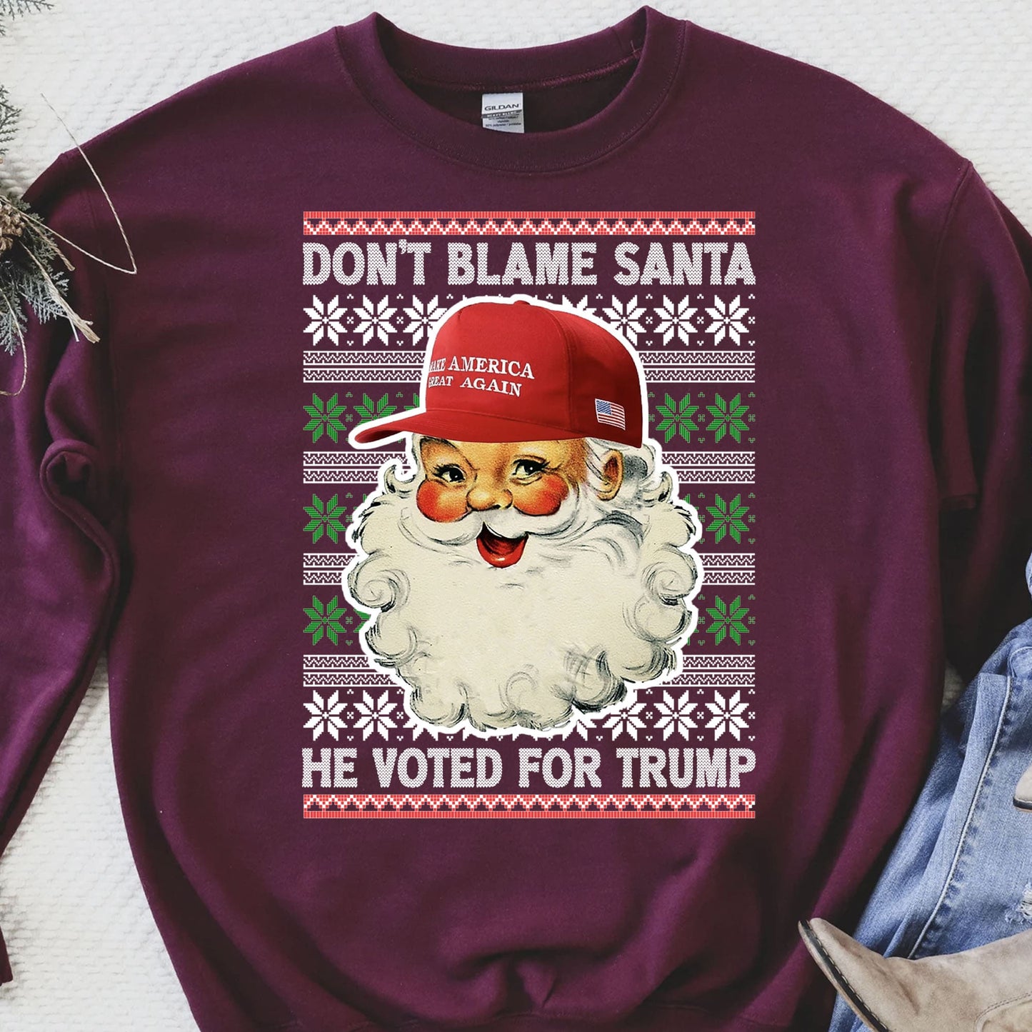 Don't Blame Santa He Voted For Trump Ugly Sweater, Republican Shirt, Trump 2024 Sweatshirt, Trump Supporters Christmas Sweatshirt T1399 - GOP