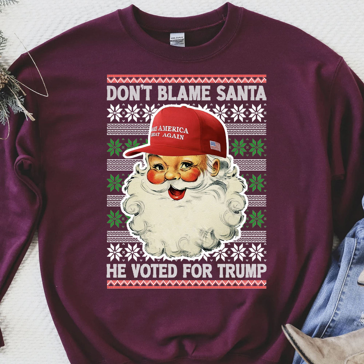 Don't Blame Santa He Voted For Trump Ugly Sweater, Republican Shirt, Trump 2024 Sweatshirt, Trump Supporters Christmas Sweatshirt T1399 - GOP