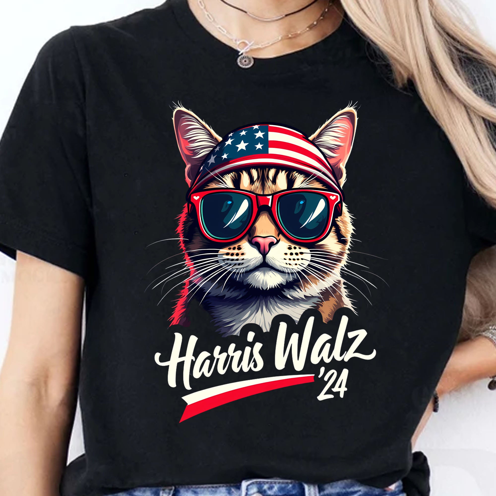 Cat Harris Walz 2024 Shirt | Kamala Harris 2024 Shirt | Democrat Shirt Dark T1400 - KH2