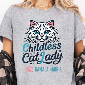 Childless Cat Lady For Kamala Shirt | Kamala Harris 2024 Shirt | Democrat Shirt Bright T1415 - KH2