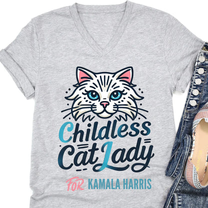 Childless Cat Lady For Kamala Shirt | Kamala Harris 2024 Shirt | Democrat Shirt Bright T1415 - KH2