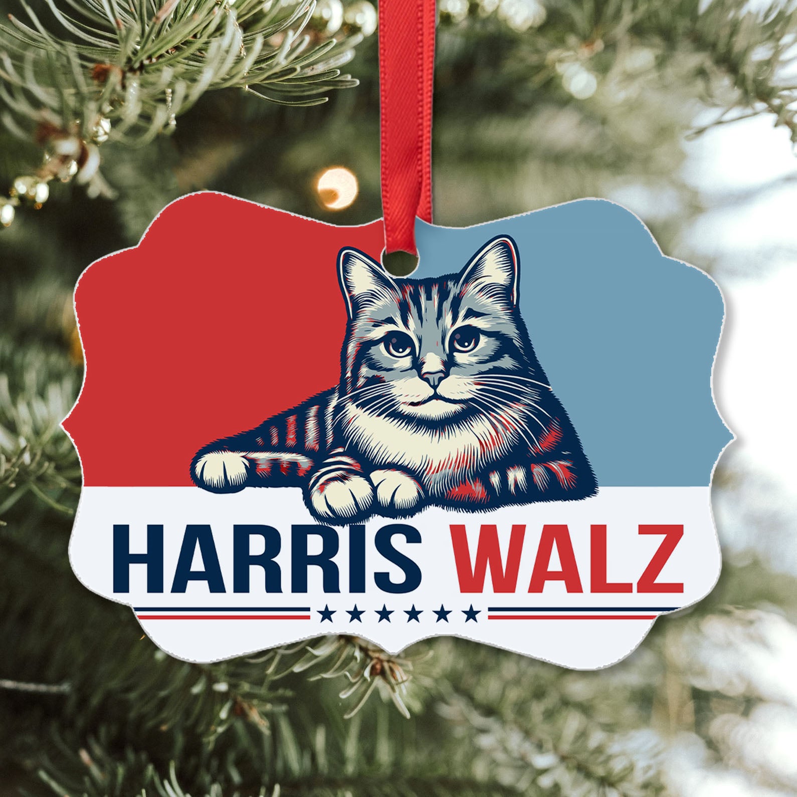 Harris Walz 2024 Cat Obviously Aluminum Ornament, Democrat Kamala Harris 2024 Christmas Ornament C1420 - KH2