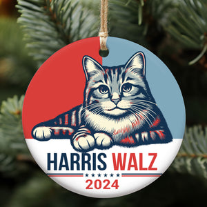 Harris Walz 2024 Cat Obviously Ornament | Kamala Harris 2024 Ornament | Democrat Christmas Ceramic Ornament C1420 - KH2