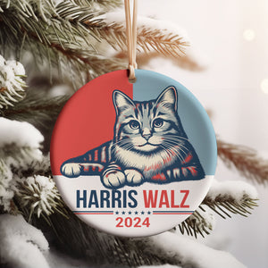 Harris Walz 2024 Cat Obviously Ornament | Kamala Harris 2024 Ornament | Democrat Christmas Ceramic Ornament C1420 - KH2