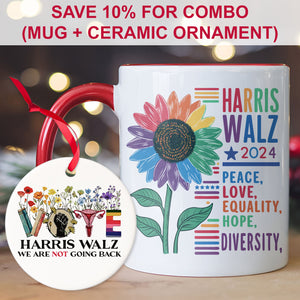 Harris Walz Peace Love 2024 Mug | Kamala Harris 2024 Mug | Democrat White Mug T1438 - KH2